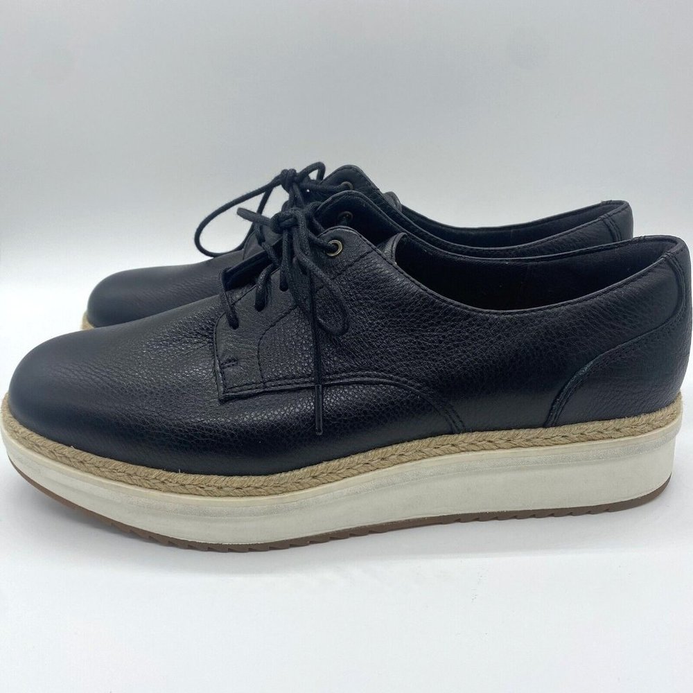 Clarks Women’s Size 8.5 Teadale Rhea Oxford Flat Shoes Black Lace Up Espadrille